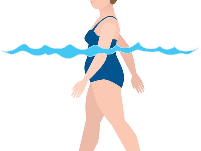 プールで歩く女性のイラスト