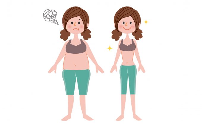 ぽっこり下腹のダイエットをした女性　イラスト